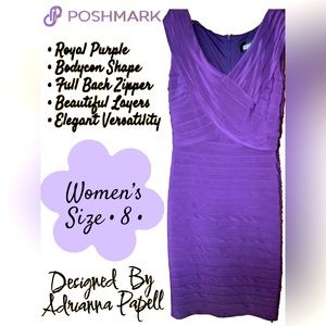 Elegant Purple BodyCon Mini Dress with Layered Ruching [Size 8], Adrianna Papell